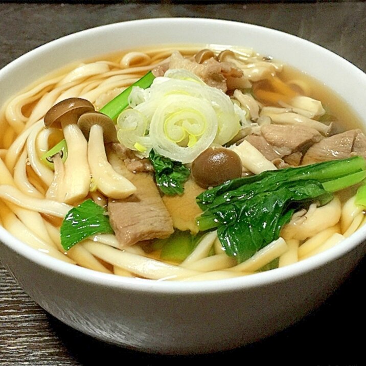 簡単「しめじ肉うどん」